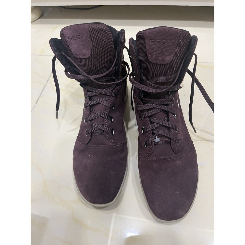 Geox Respira High Top Boots Womens Size 10 Burgundy Suede Good Walking Sneakers